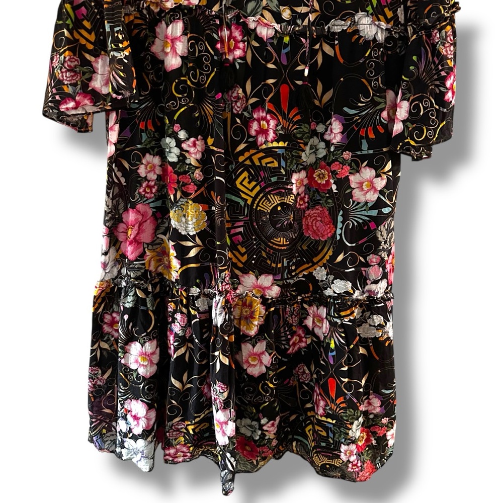 Johnny Was Multicolor Naomi Peace Ruffled Tiered Floral Midi Dress Boho Sz Small - Picture 7 of 12